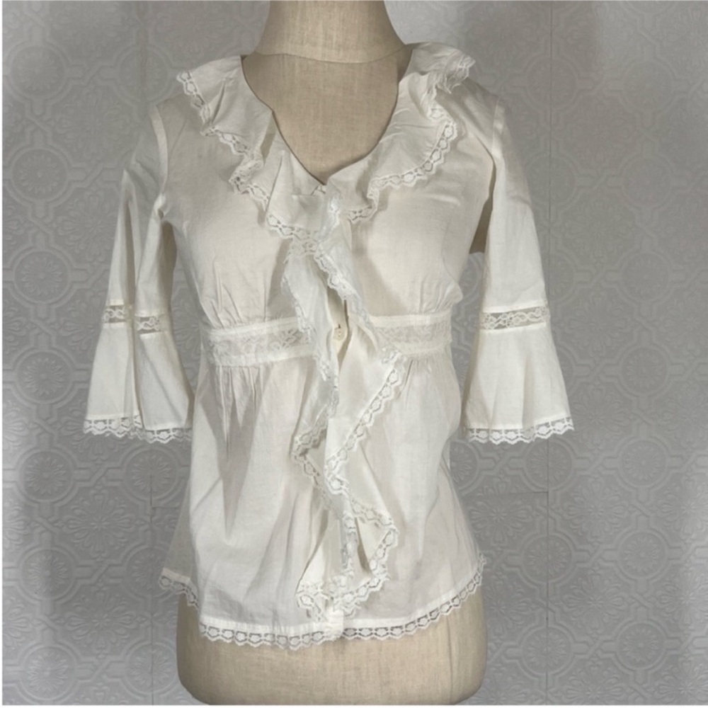 LOFT Cream Ruffled Blouse